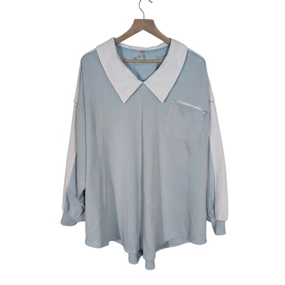 Free People Madeleine Sweatshirt Womens Size XS Blue Striped Oversized Pullover - Picture 3 of 12